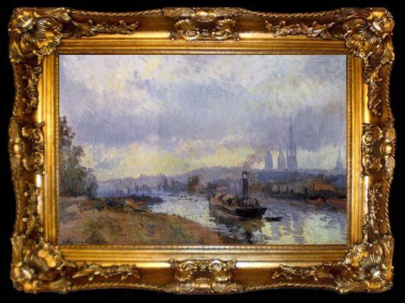 framed  Albert Lebourg Barges at Rouen, ta009-2